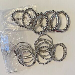 NWT Beaded stretch bracelets, set of 17, Silver tone